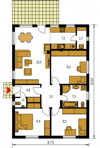 Spiegelverkehrter Entwurf | Grundriss des Erdgeschosses - BUNGALOW 142